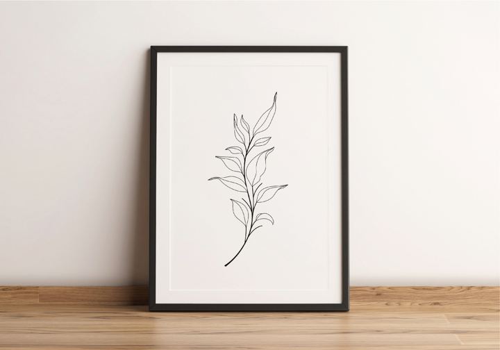 Dessin au trait d'une branche, encadré