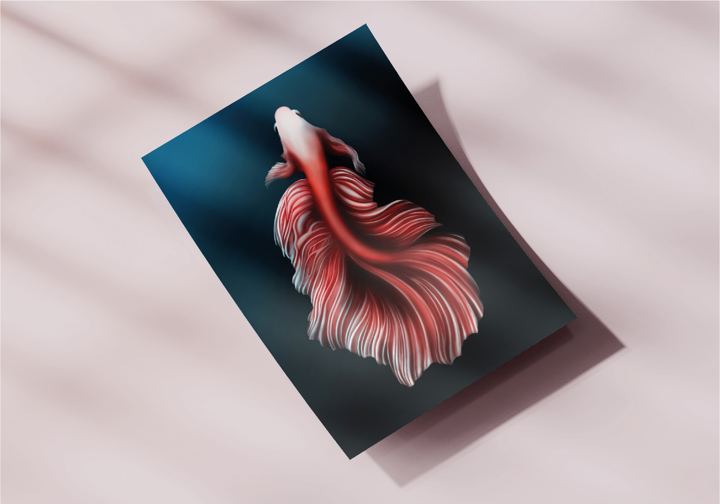 Illustration d'un poisson rouge aux nageoires déployées