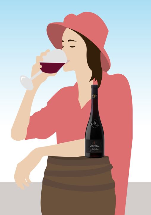 Illustration d'une femme buvant un verre de vin rouge