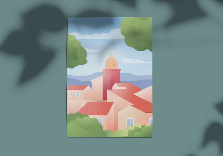 Affiche illustrée d'un village provençal
